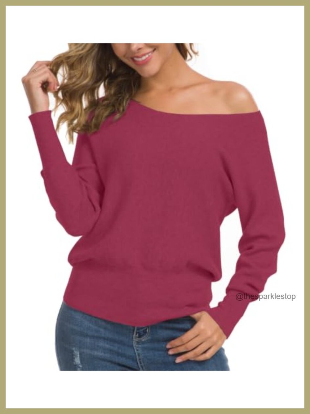 Off Shoulder Sweater Long Sleeve Loose Knit Pullover Jumper